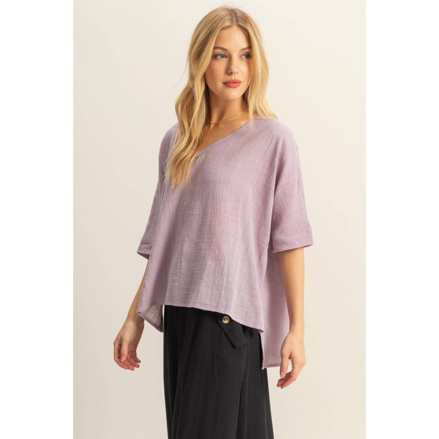 V-Neck Oversized Semi-Sheer Cotton Top