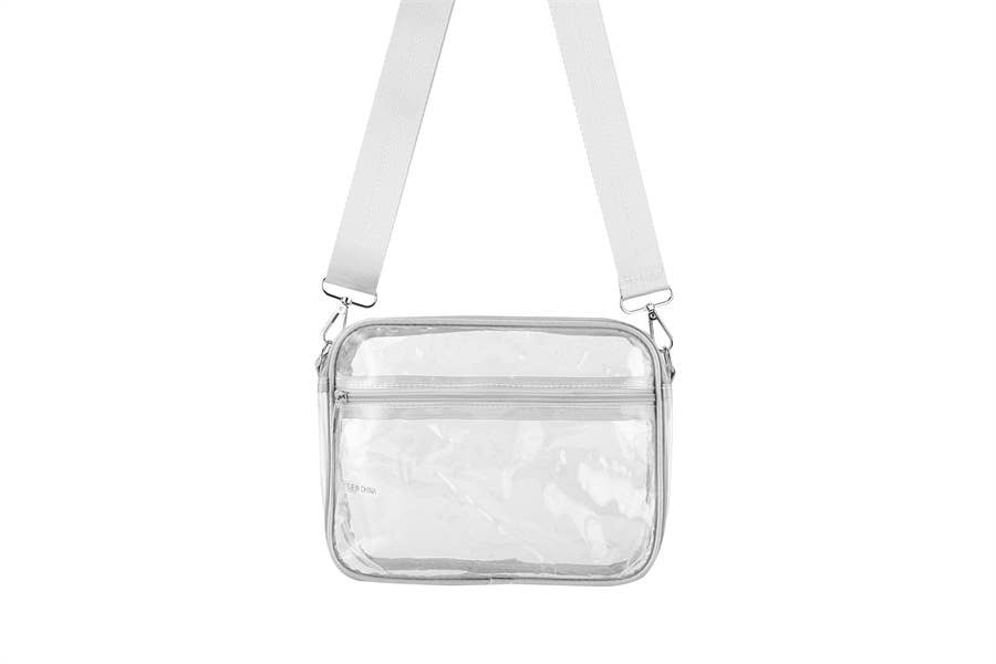Ladies Clear see Thru Crossbody Fashion Handbag : Silver