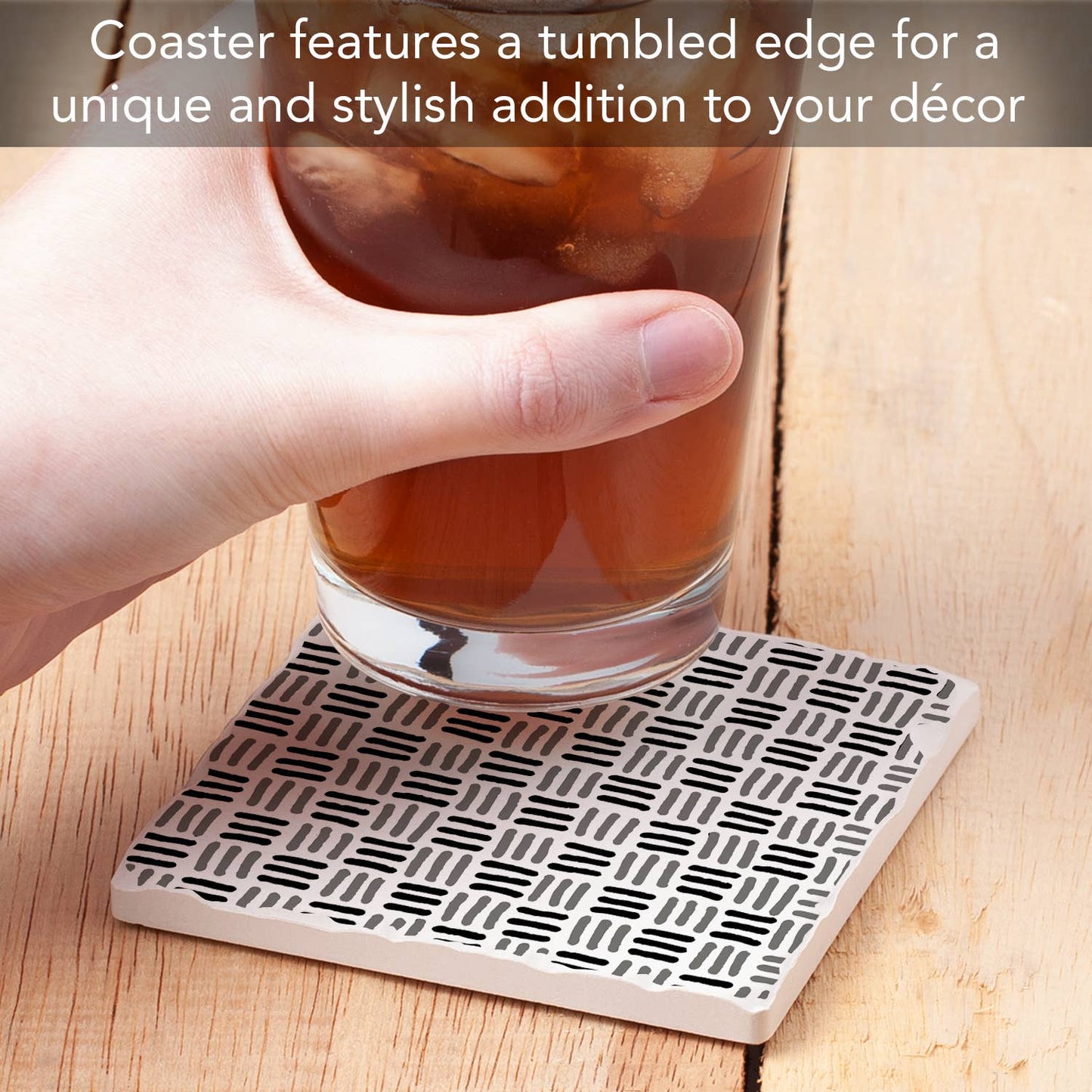 B&W Weave Single Absorbent Stone Tumbled Tile Coaster