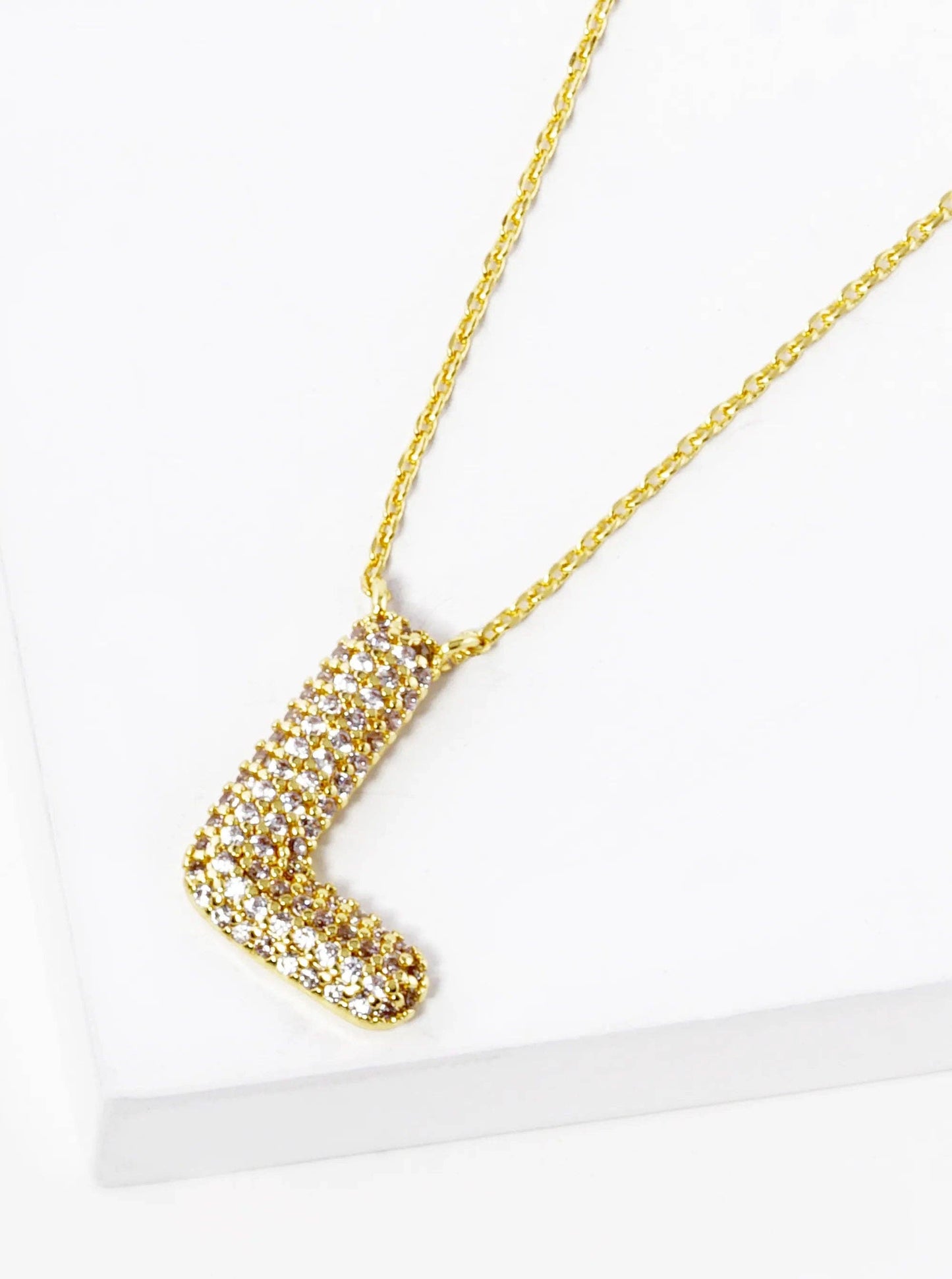 18K Gold Dipped Cz Pave Bubble Initial Pendant Necklace
