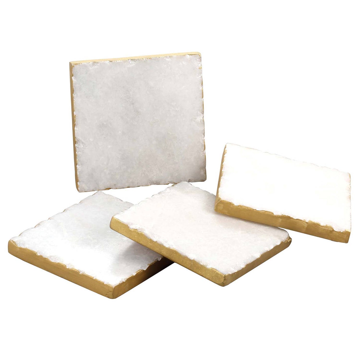 Thirstystone Natural White Marble Coasters with Gold Edges
