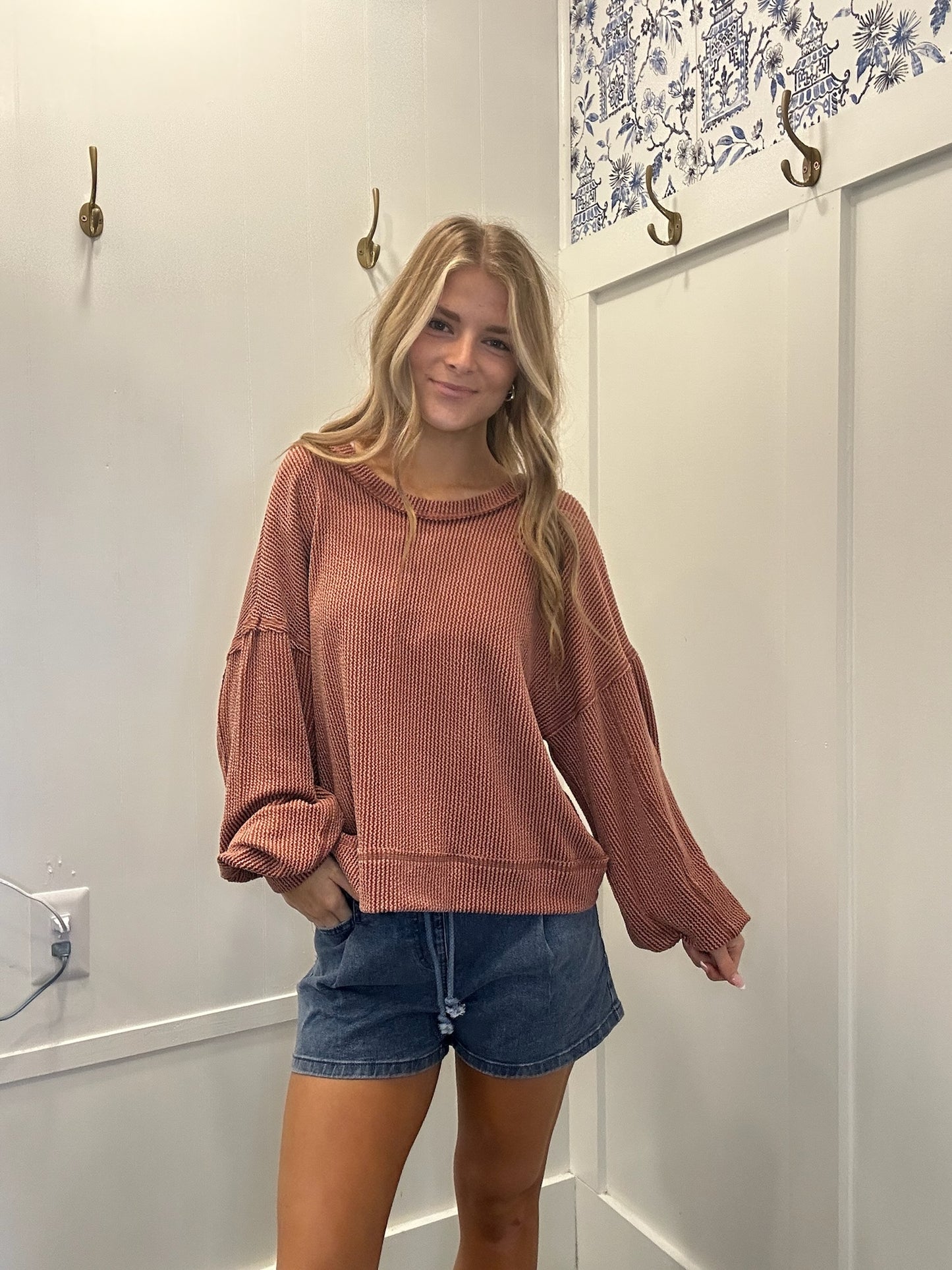 Two Tone Otto Ribbed Oversized Soft Comfy knit Top