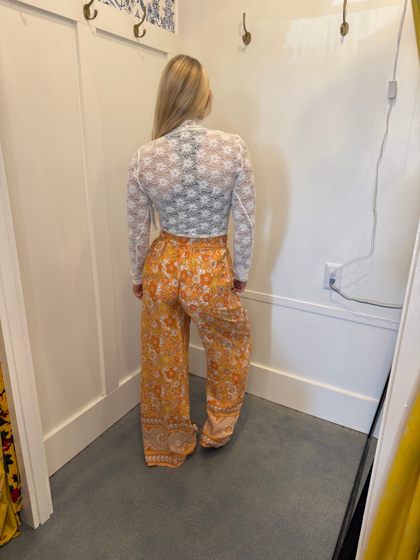 Tie Waist Boho Floral Wide Leg Pants