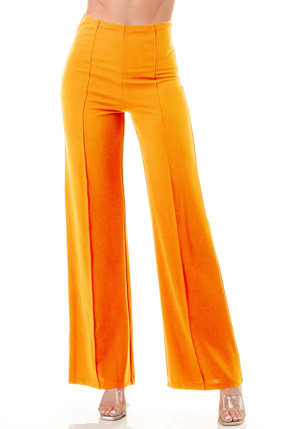 Solid Orange Formal Dressy Pants With Seam Front Slim Looking