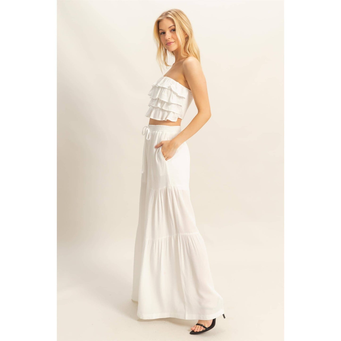 Ruffle Top And Flowy Pants Set (Sold as Separates)