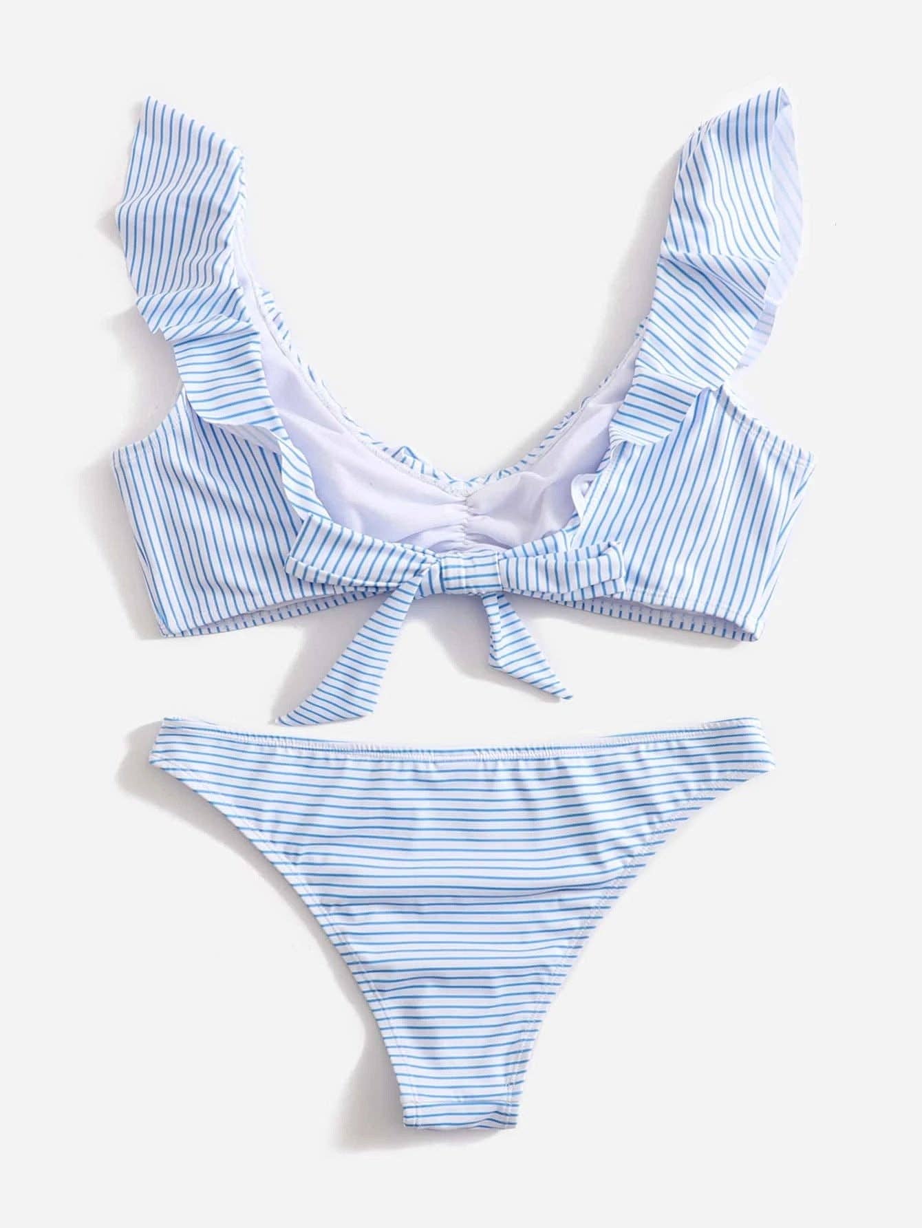 2PCS Striped Flounce V-Neck Swimwear (Sold as Separates)