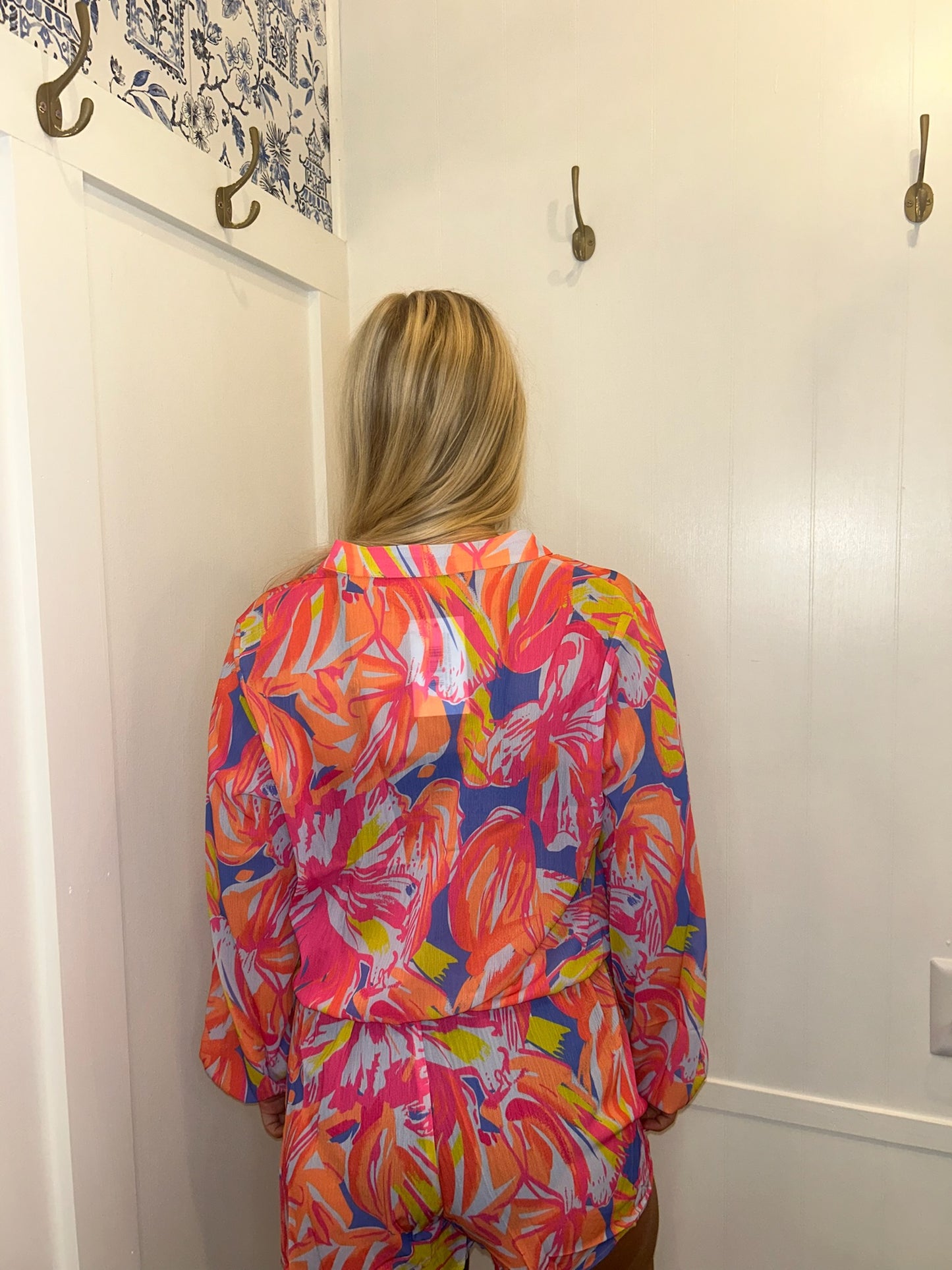 Bold Graffiti Print Shirt Button Romper