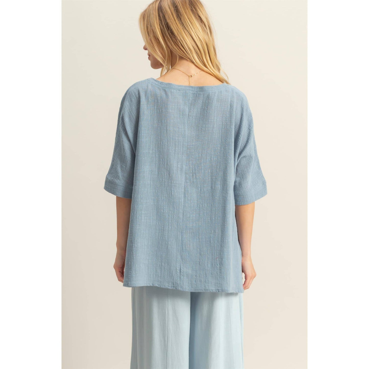 V-Neck Oversized Semi-Sheer Cotton Top