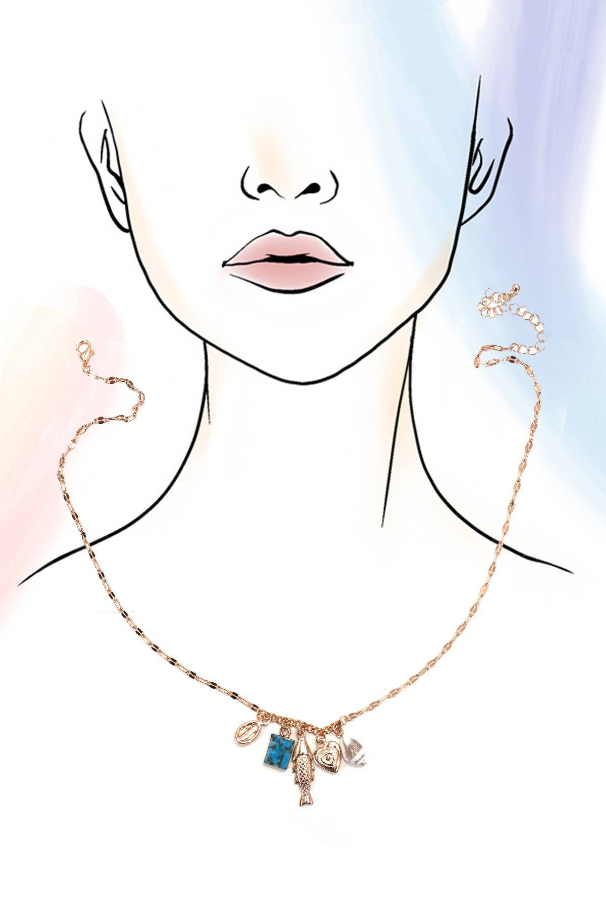CHARM NECKLACE-OCEAN-DELICATE FISH SHELL CLUSTER