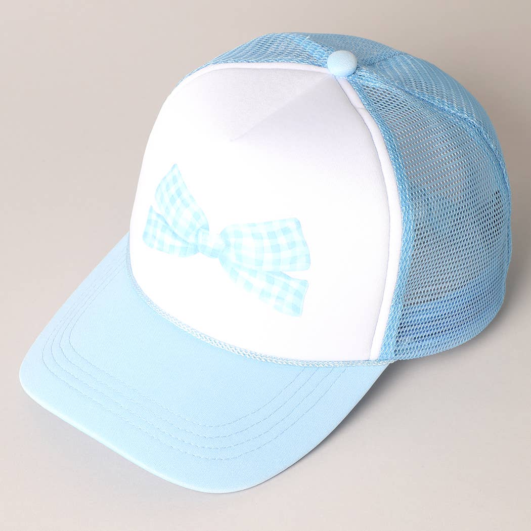 Checkered Bow Print Foam Mesh Back Trucker Hat