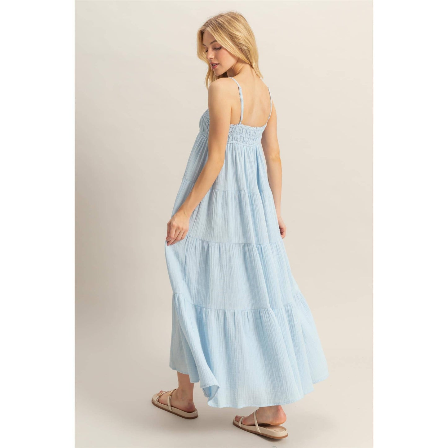 Empire Waist Sleeveless Tiered Maxi Dress
