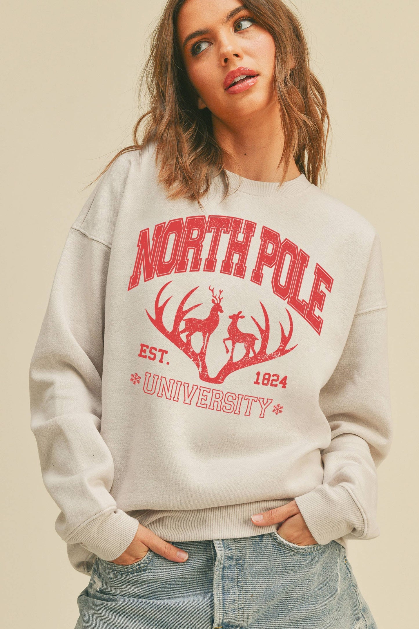 North Pole University Christmas Graphic Sweatshirt