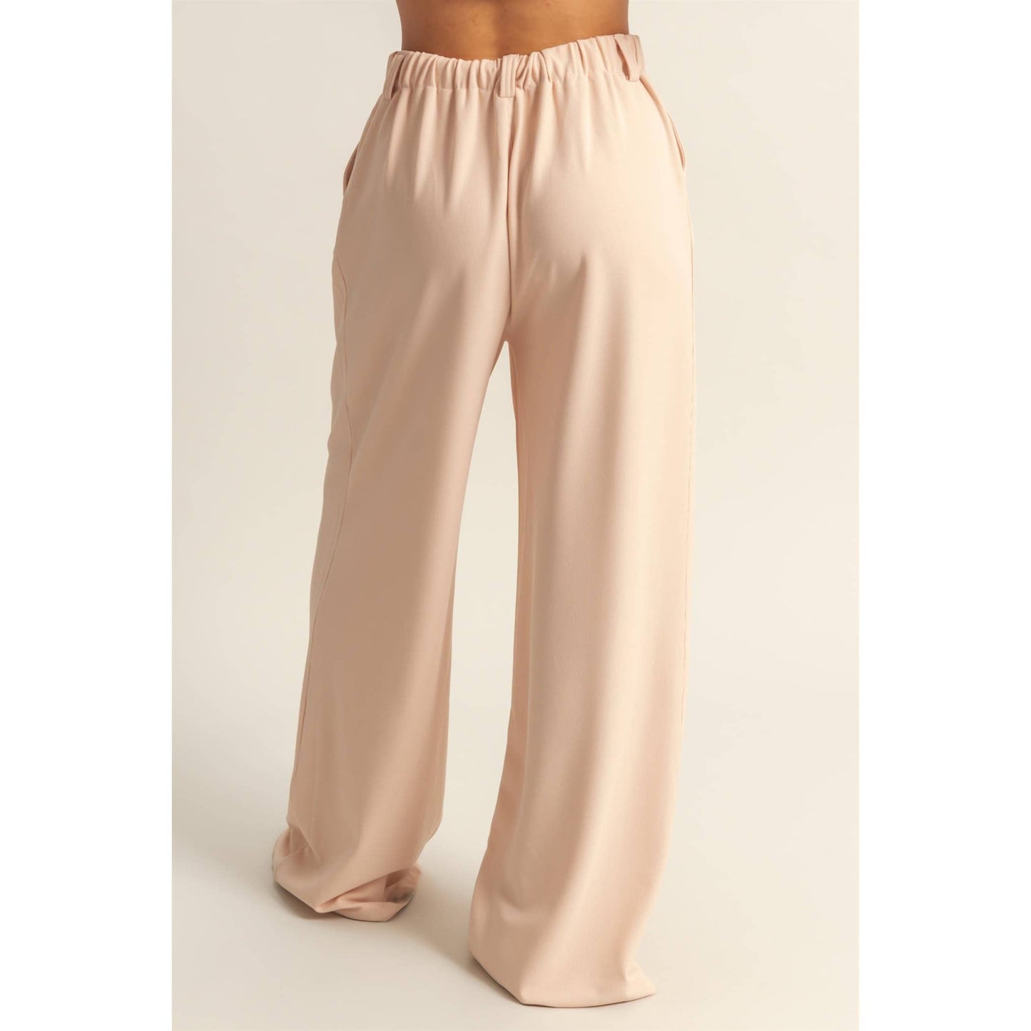 Waffle Knit High-Waist Wide-Leg Pants