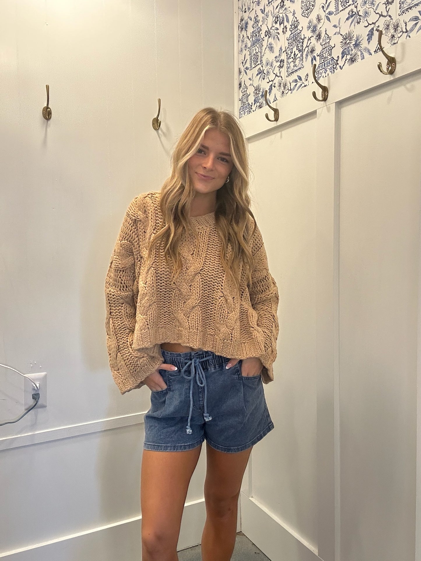 V Neck Cable Knit Oversized Sweater