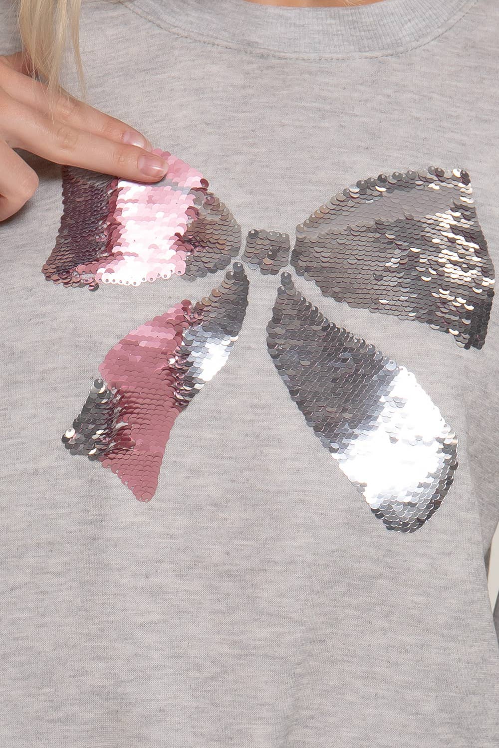 Long Sleeve Crew Neck Sequin Detail Inner Fleece Sweatshirt