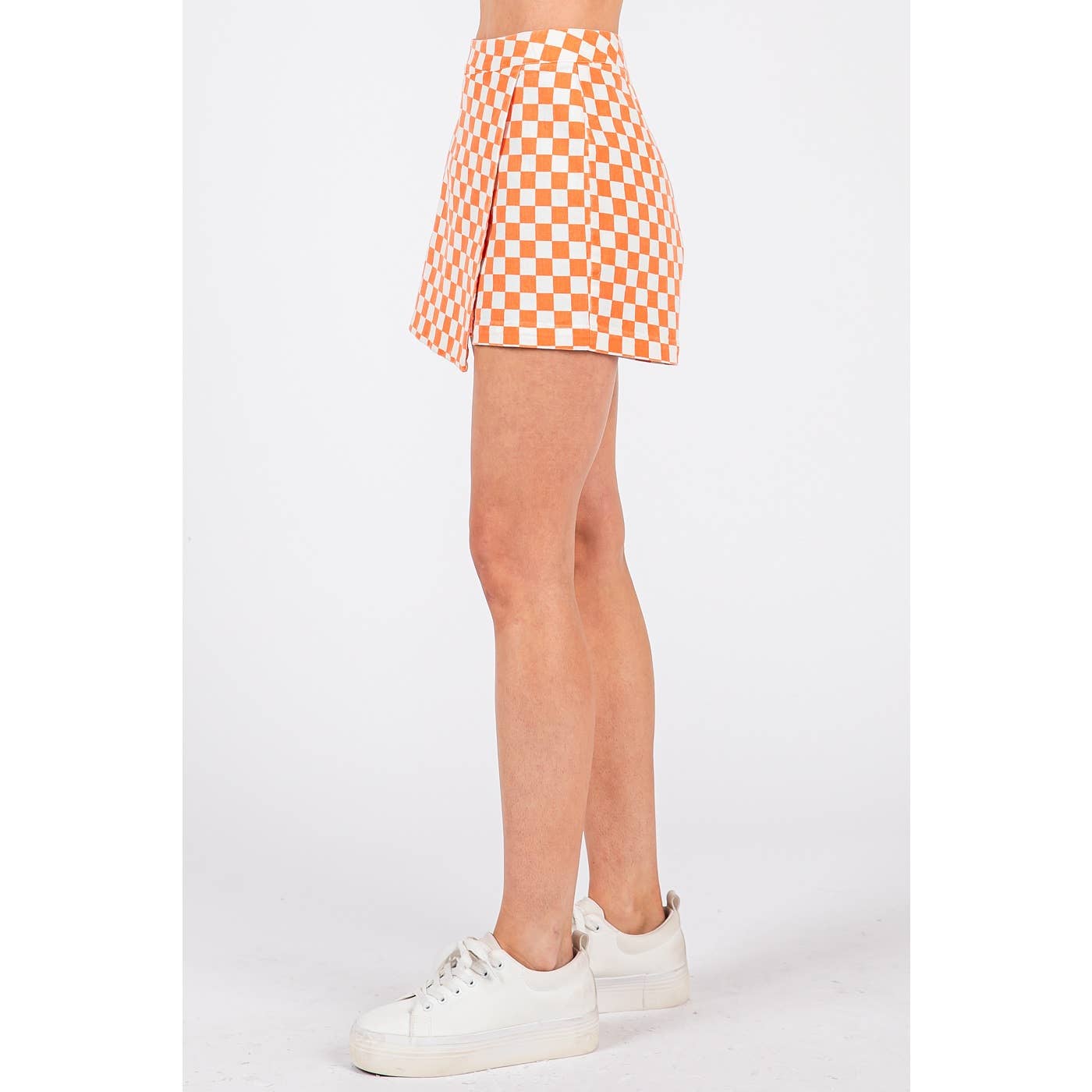 GAME DAY CHECKERED OVERLAY WRAP FRONT MINI SKORT