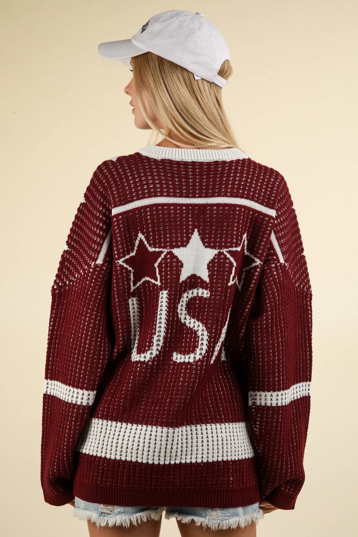 Oversized USA Knit Sweater Pullover Top