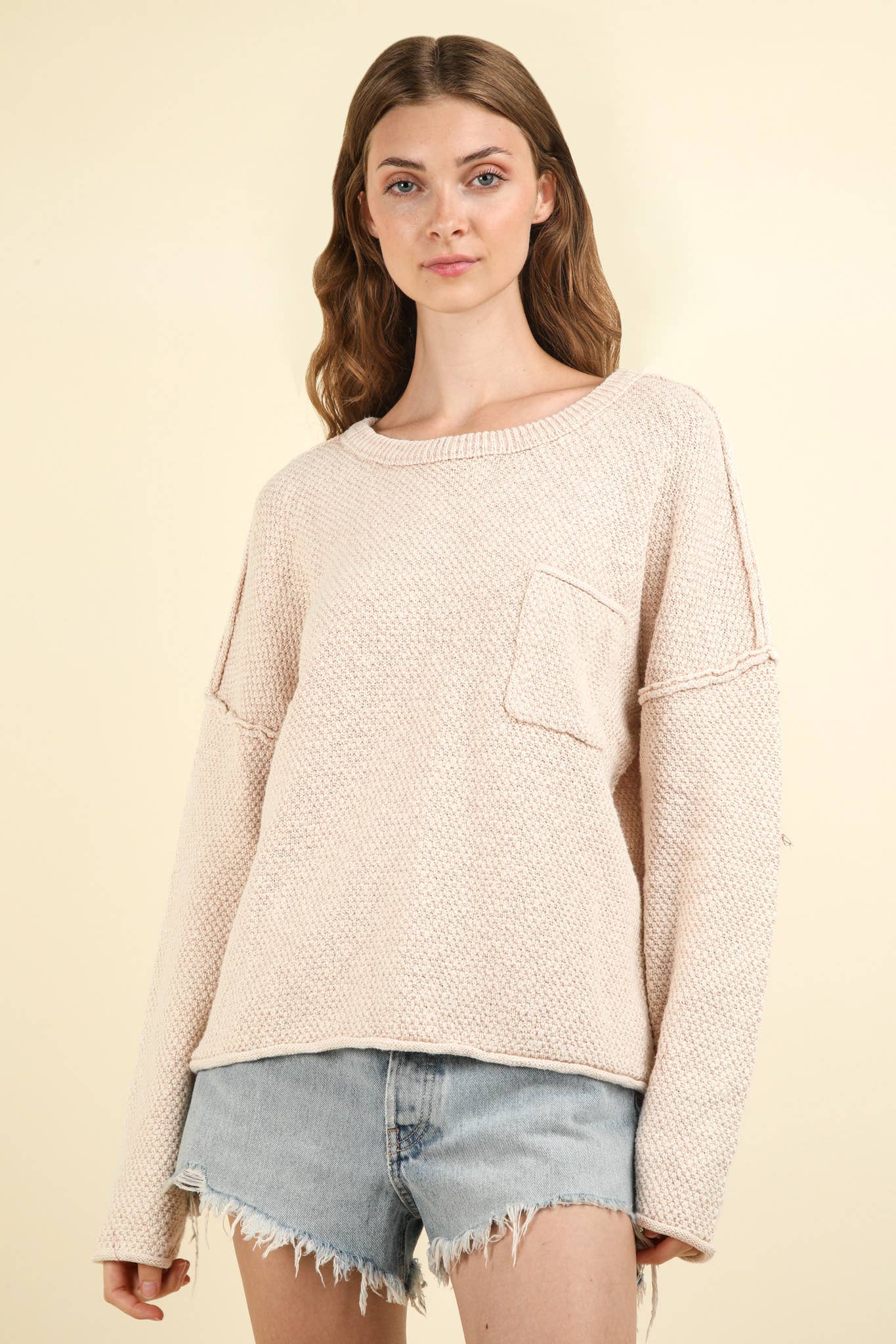 Mineral Washed Knit Oversized Sweater Pullover Top
