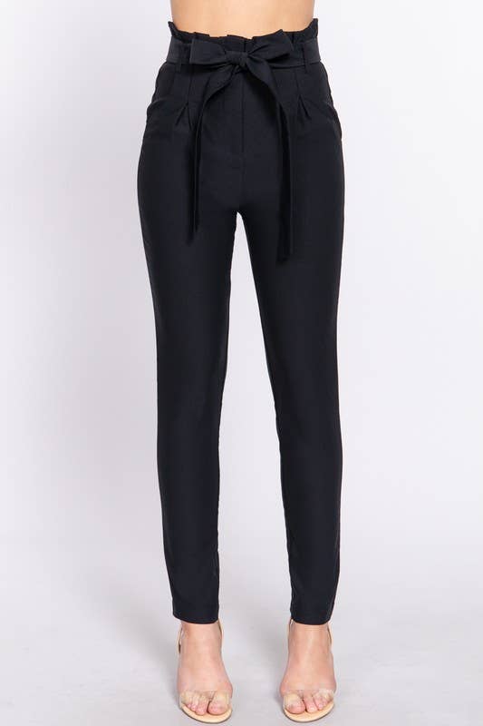 High Waist Belted Long Pants