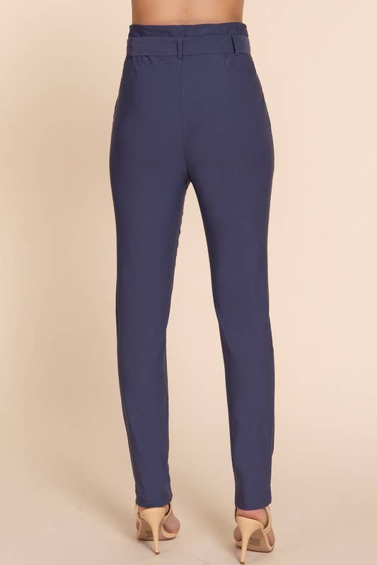 High Waist Belted Long Pants