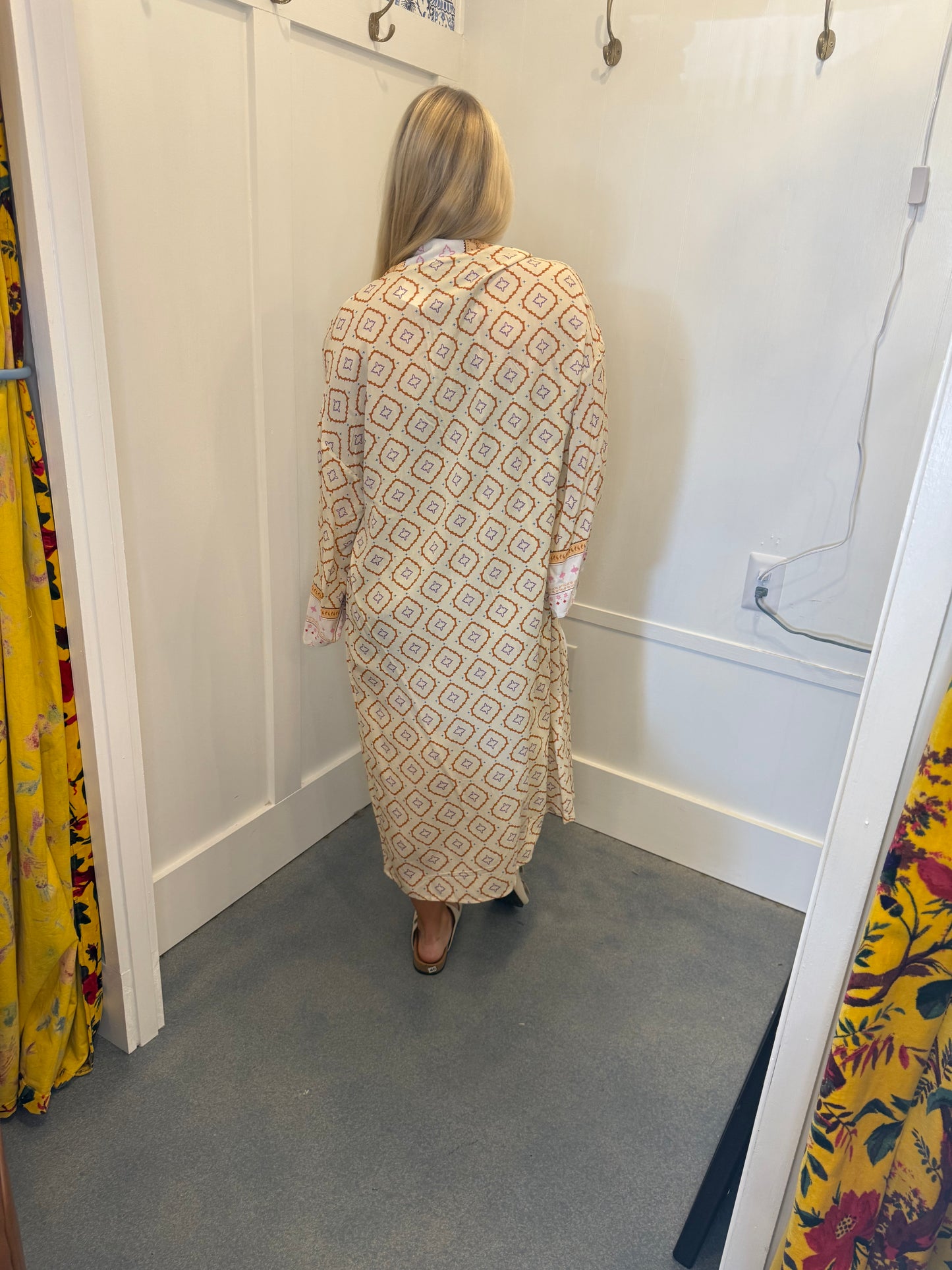 Bohemian Geometric Printed Loose Sleeve Long Kimono