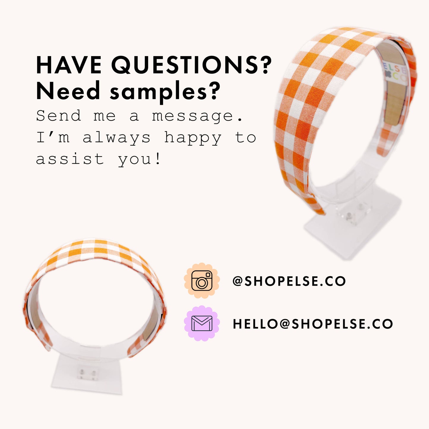 Gingham Plaid Headbands In Orange, Preppy Game Day Headband