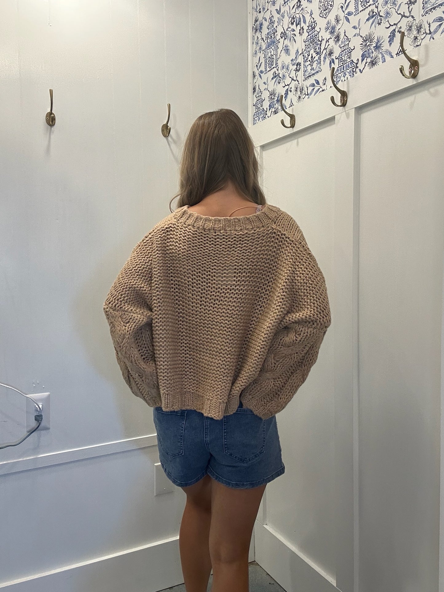 V Neck Cable Knit Oversized Sweater