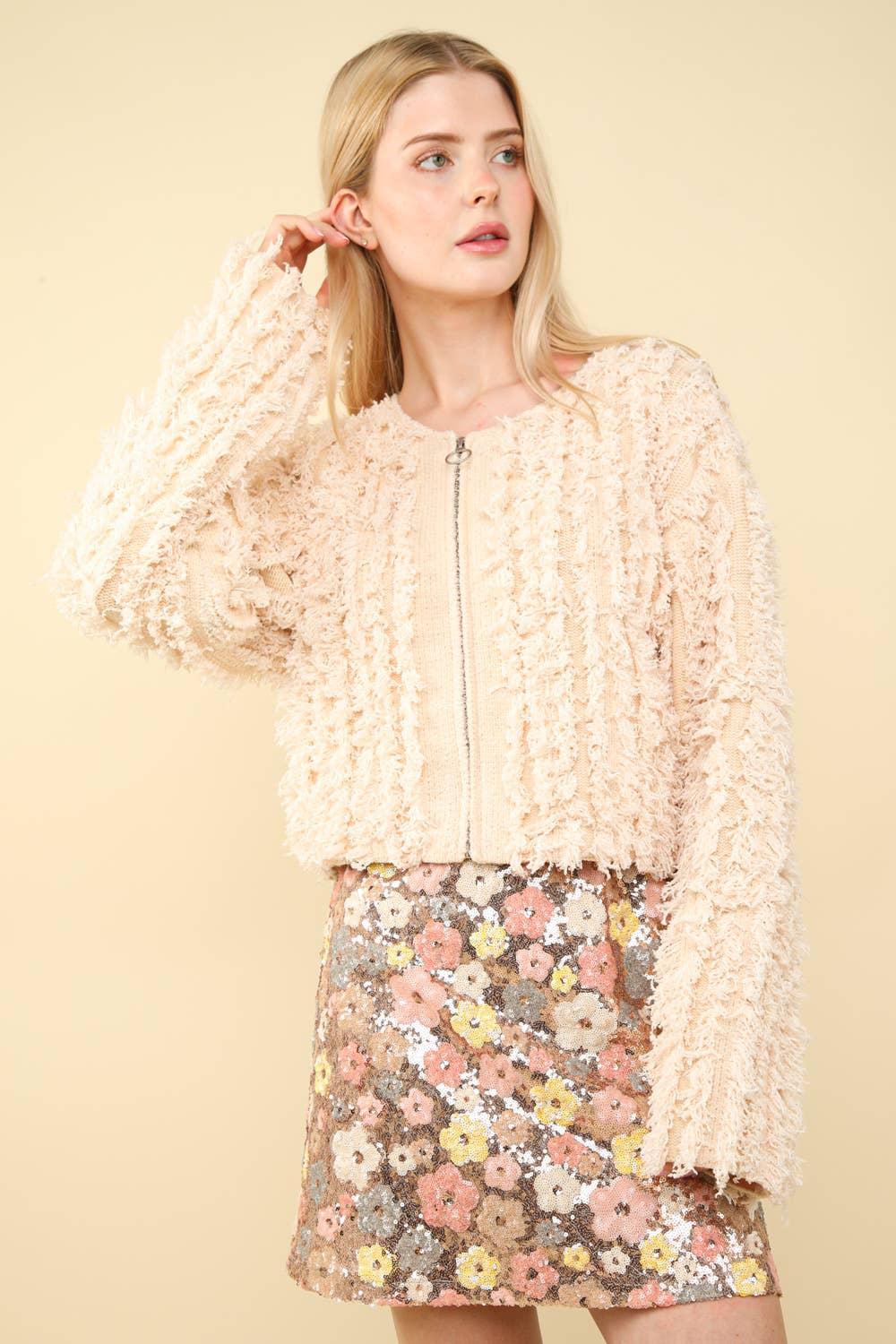 Soft Shaggy Yarn Knit Sweater Holiday Jacket