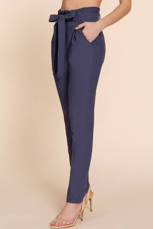 High Waist Belted Long Pants