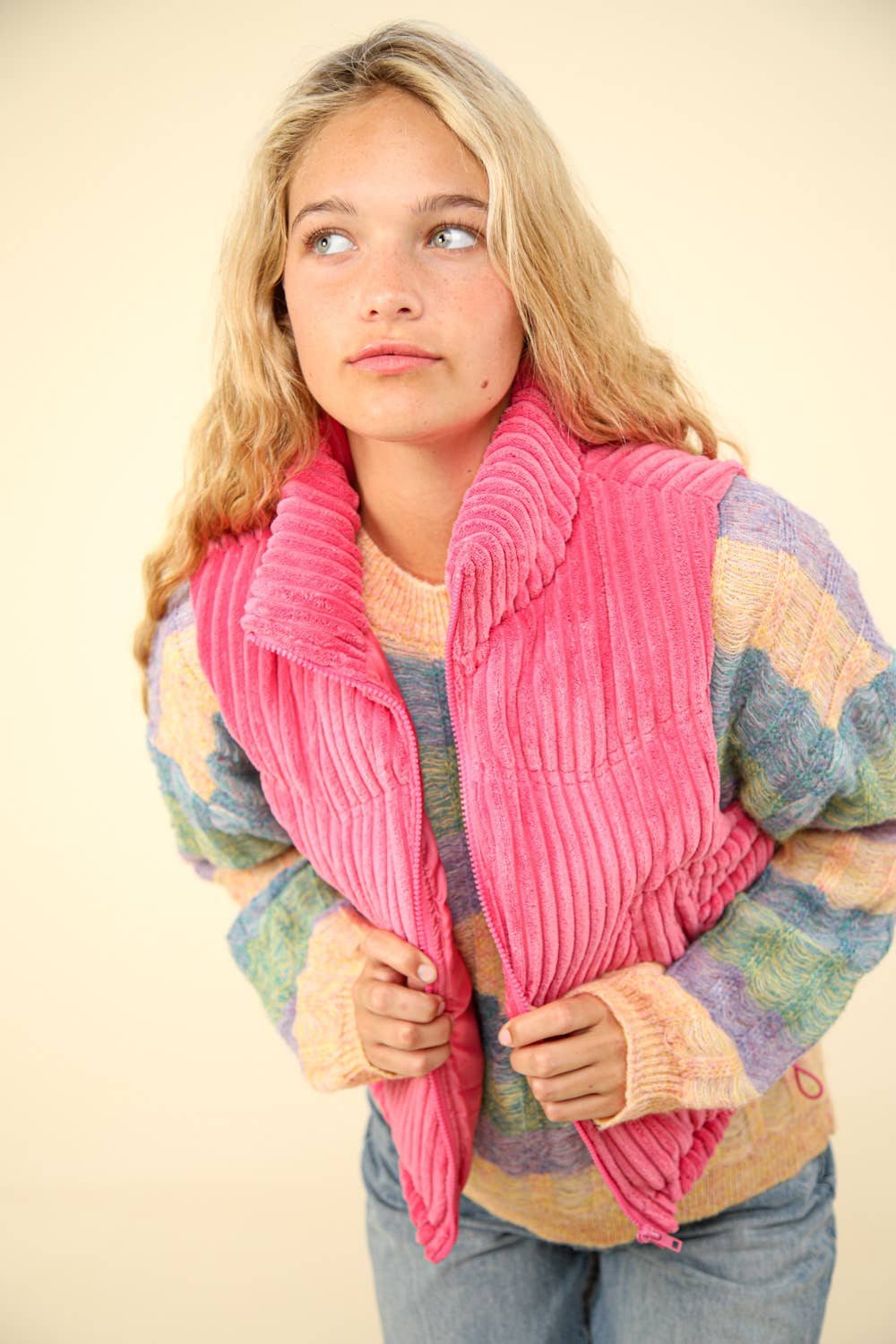 Zig-Zag Padded Corduroy Puffer Jacket