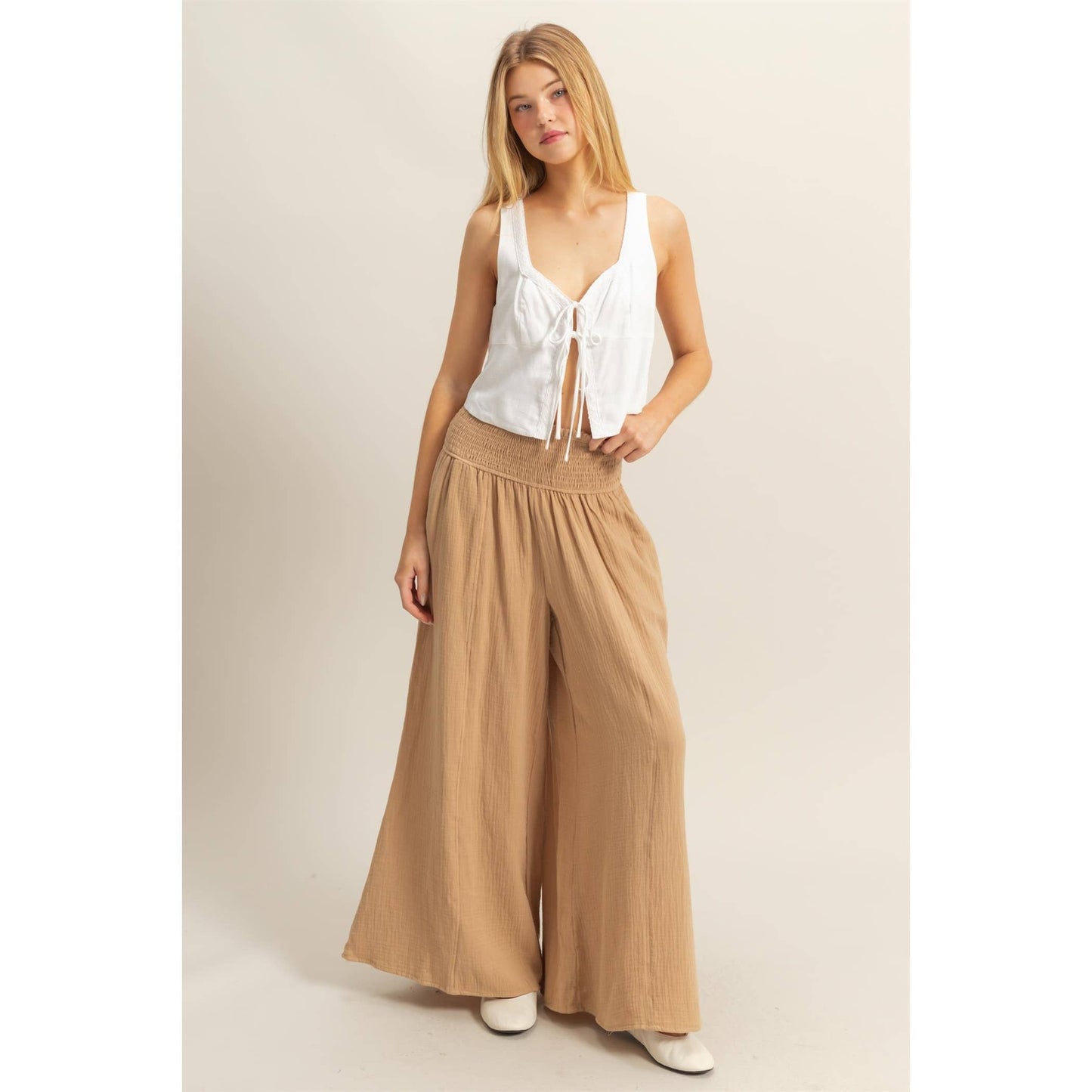 Sweetheart Neck Front Tie Sleeveless Linen Top