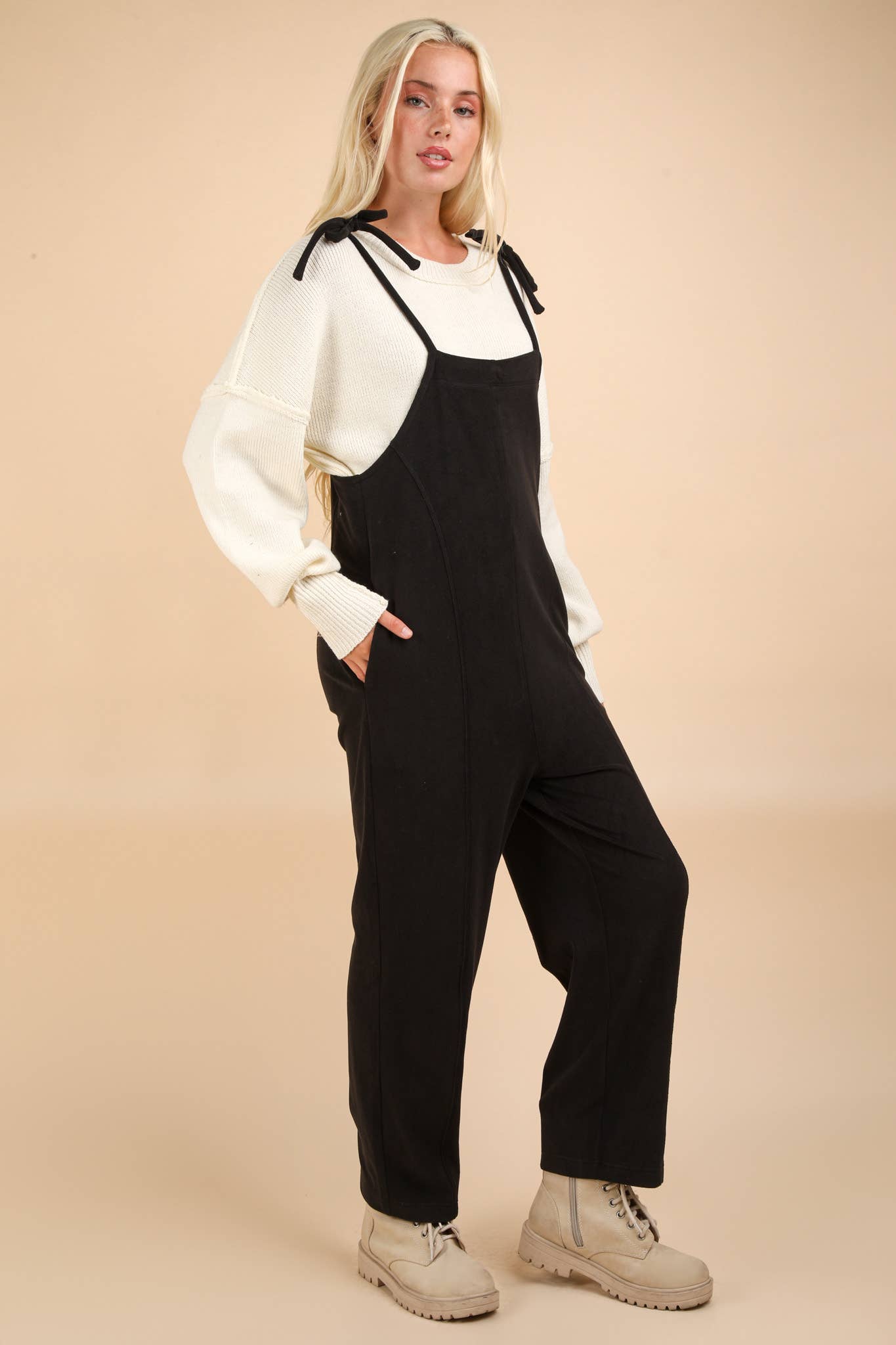PLUS SIZE Fleece Baggy Backless Casual Jumpsuit