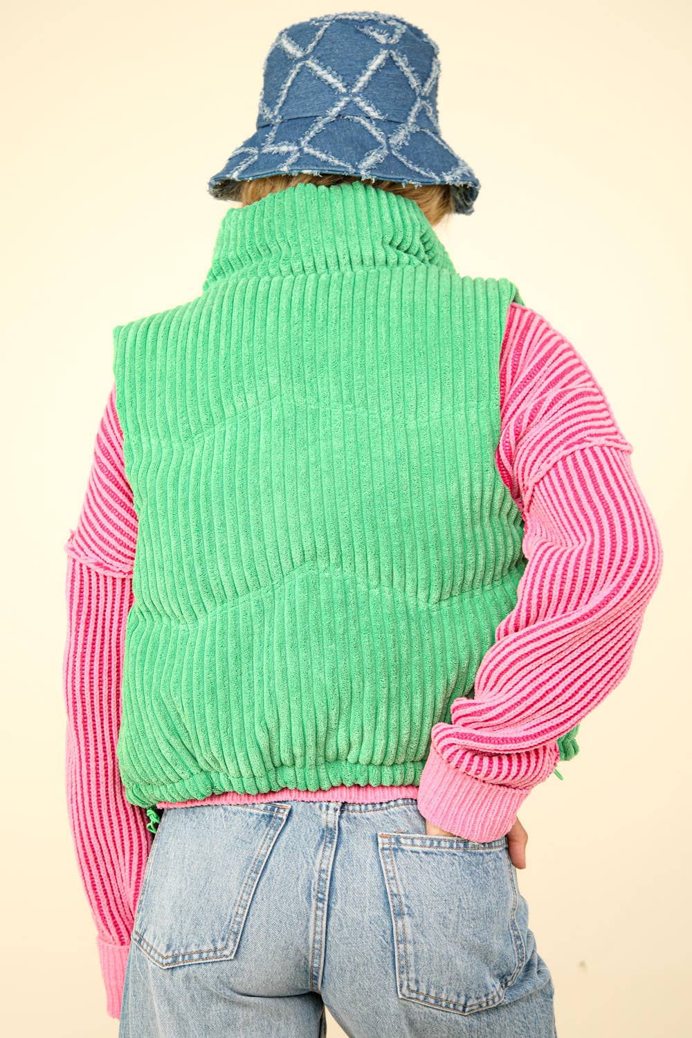 Zig-Zag Padded Corduroy Puffer Jacket