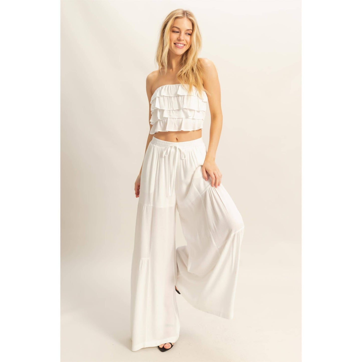 Ruffle Top And Flowy Pants Set (Sold as Separates)