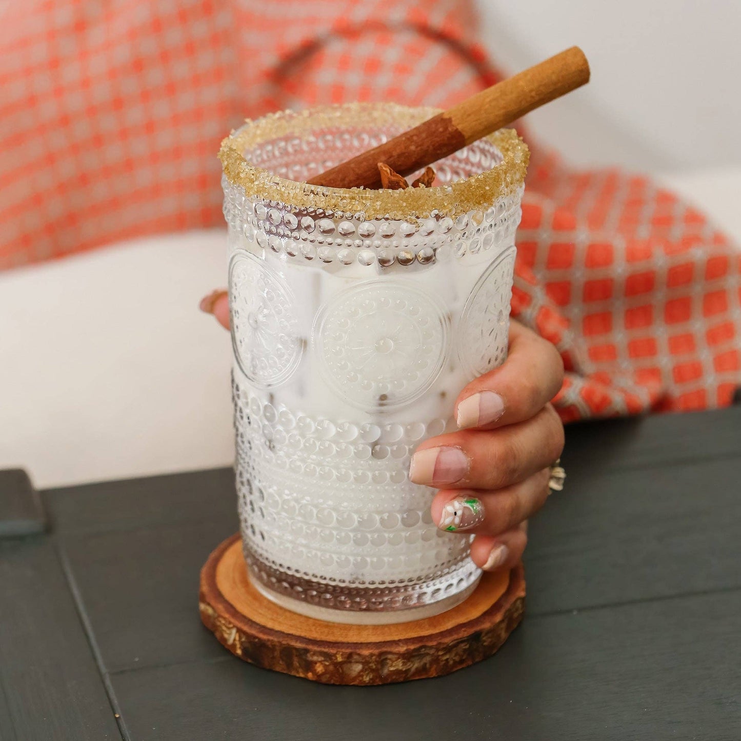 13 oz. Hobnail Beaded Floral Clear Drinking Glass