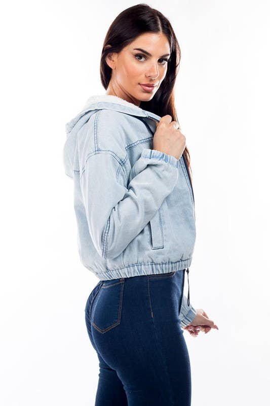 Hooded Jacket with Zipper, Pockets & Sherpa Lining