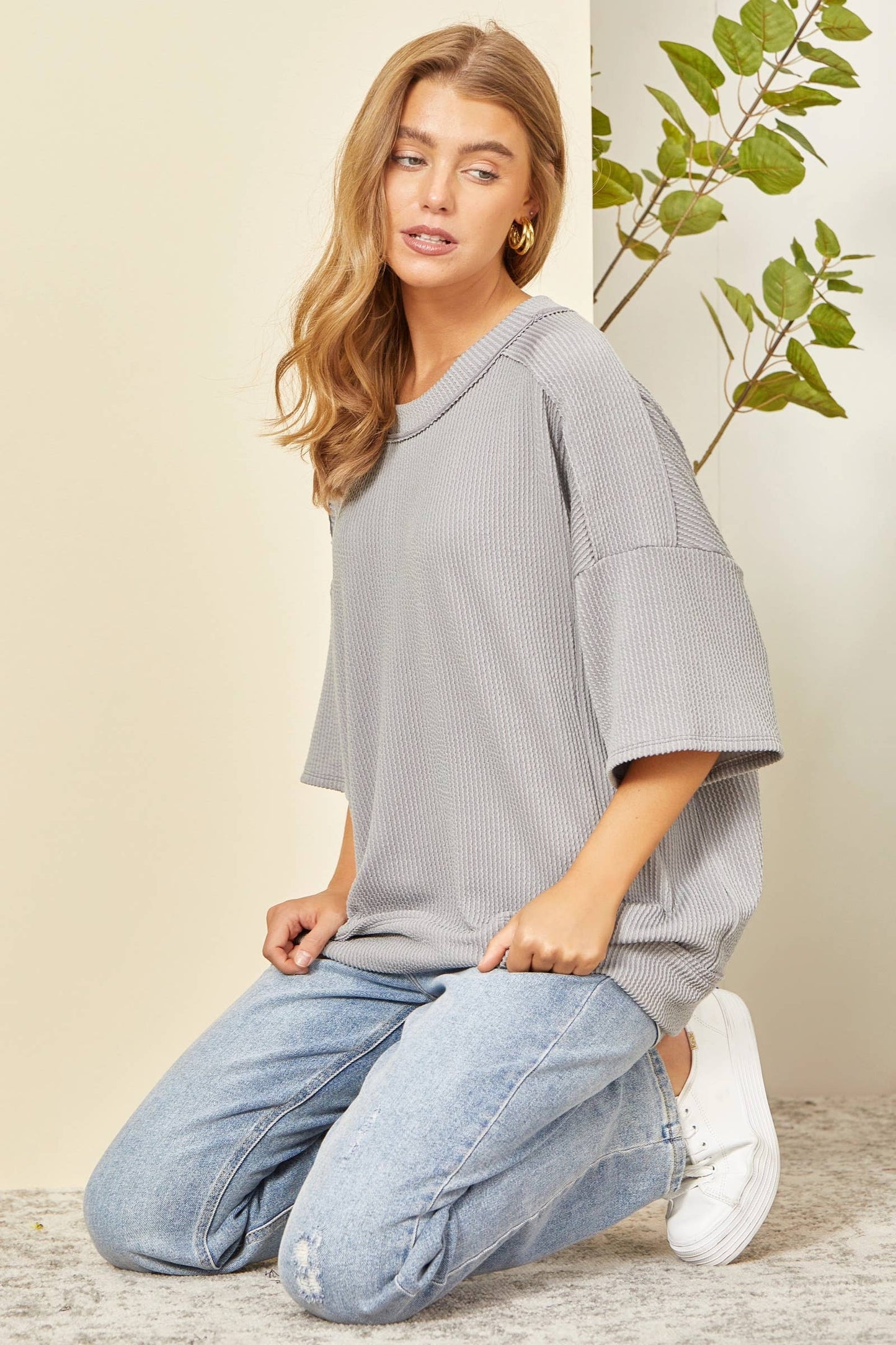 Curly Rib Knit Top