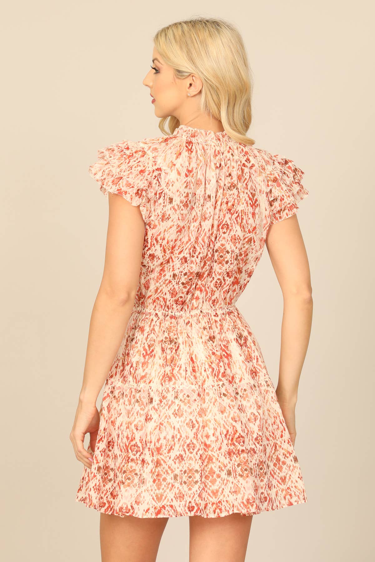 Butterfly Sleeve Keyhole Tie Mini Dress