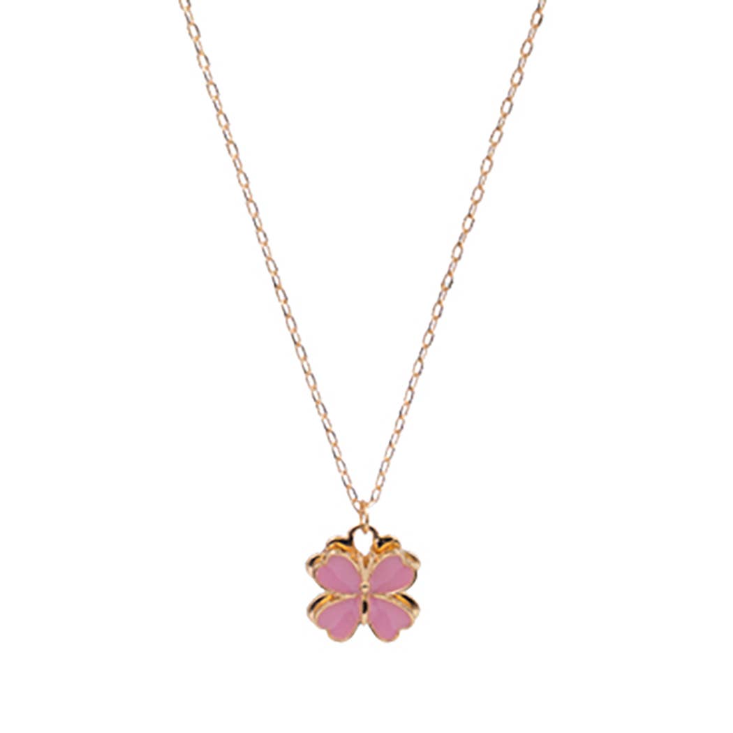 Flower Shaped Enamel Pendant Short Necklace