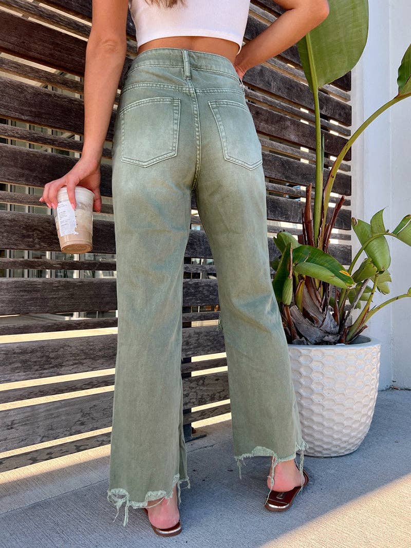 Distressed High-Rise Flared Jeans