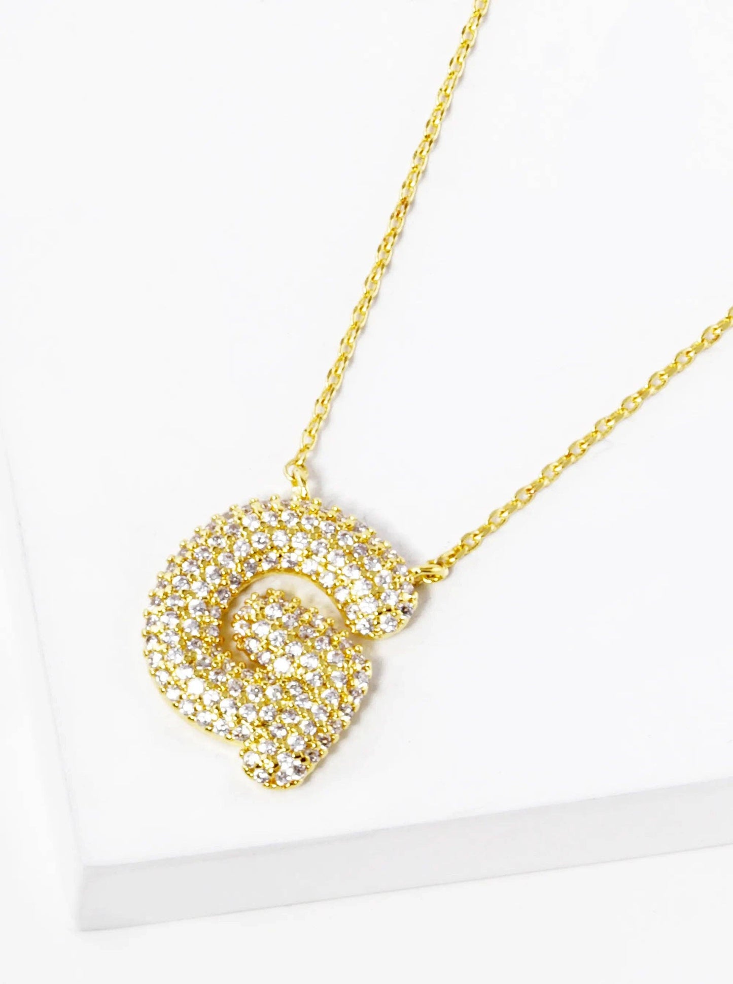 18K Gold Dipped Cz Pave Bubble Initial Pendant Necklace