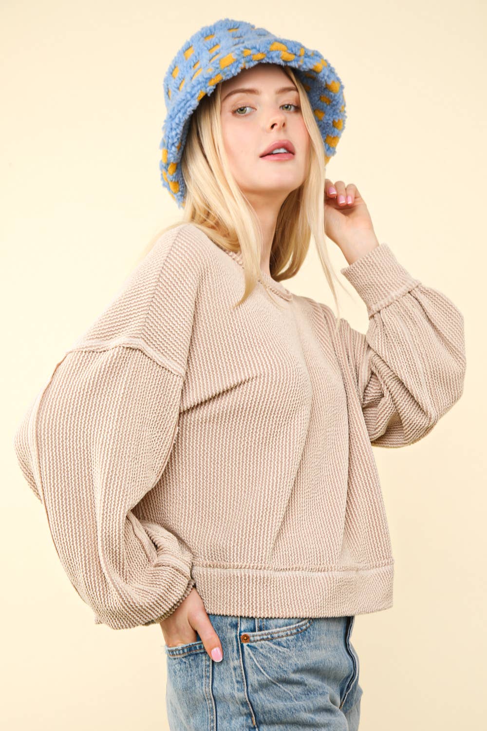 Two Tone Otto Ribbed Oversized Soft Comfy knit Top