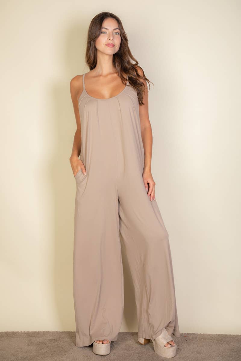 Spaghetti Strap Solid Wide umpsuit