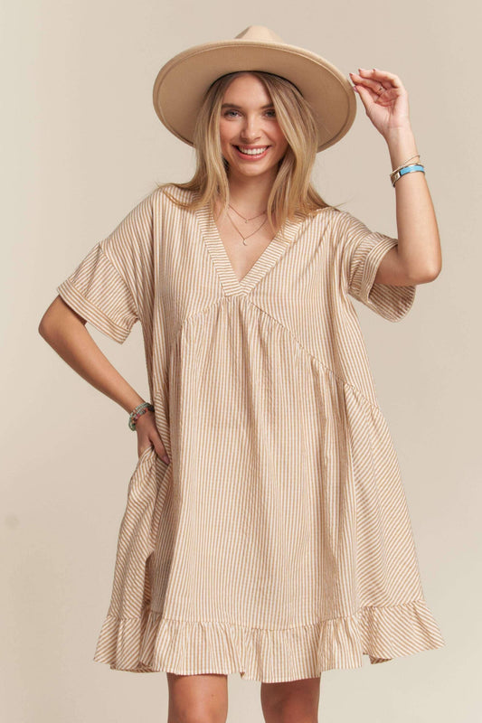 PINSTRIPE BABYDOLL DRESS