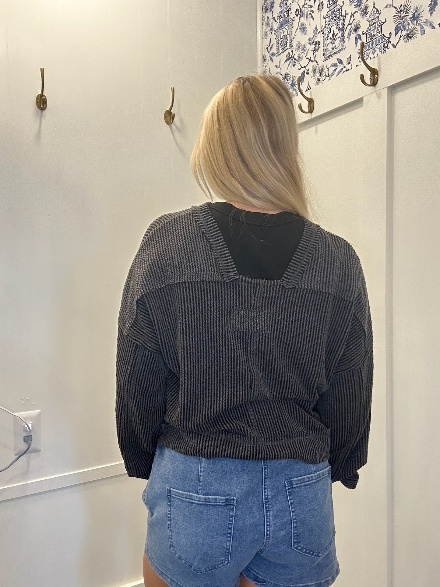 Two Tone Otto Ribbed Oversized Soft Comfy knit Top