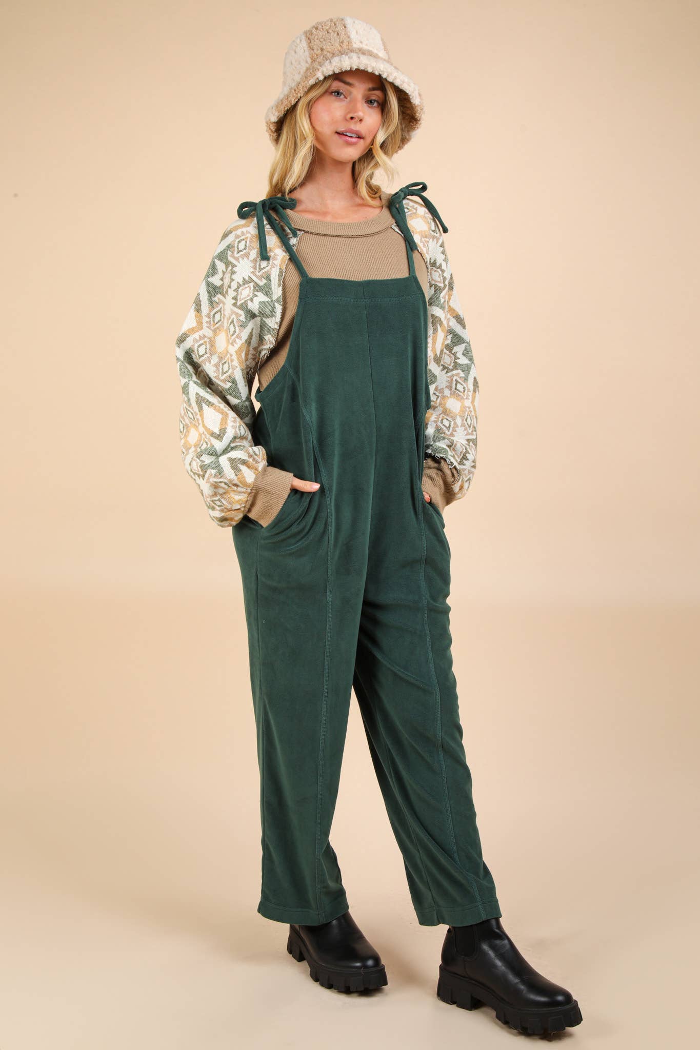 PLUS SIZE Fleece Baggy Backless Casual Jumpsuit