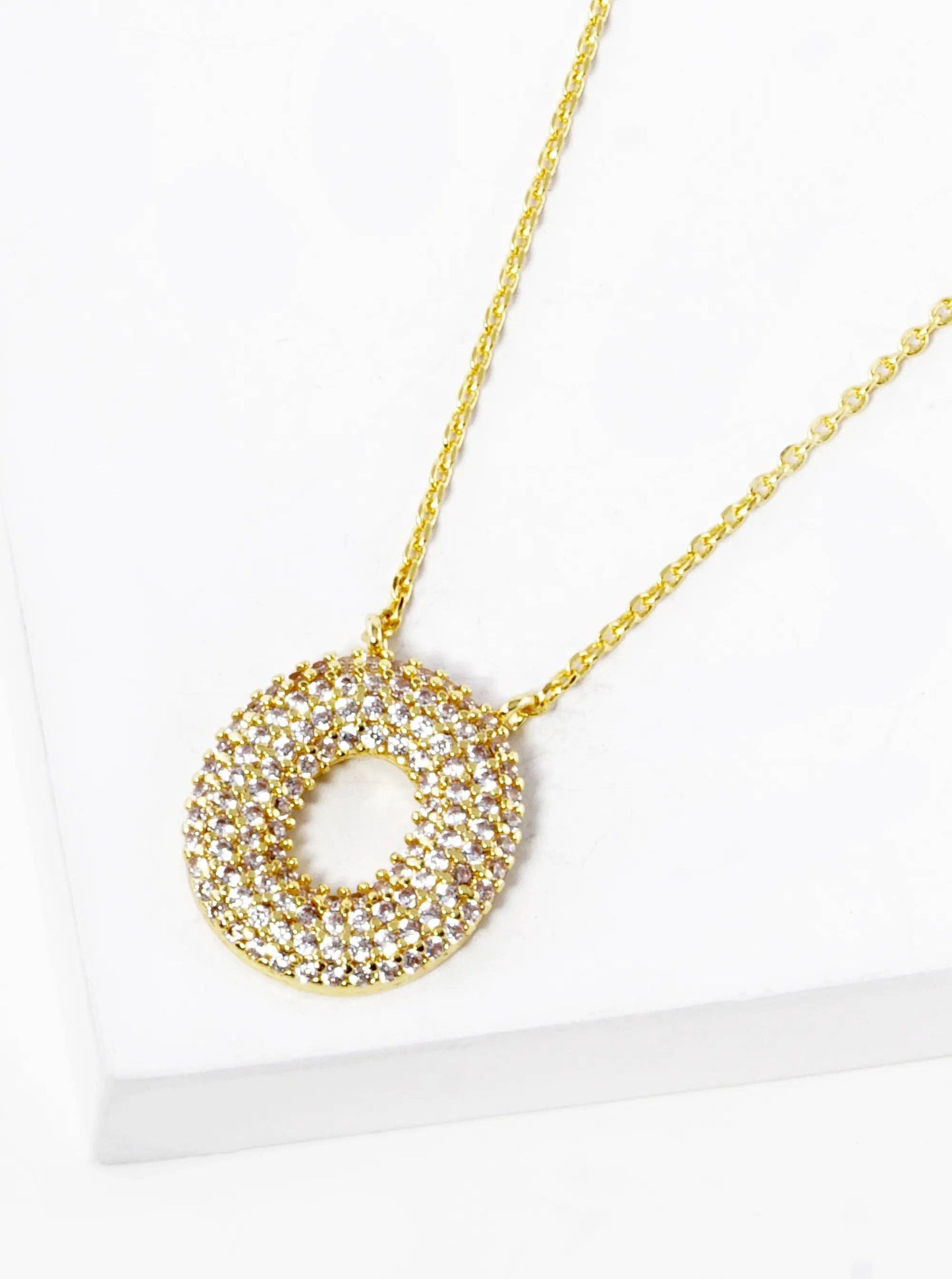 18K Gold Dipped Cz Pave Bubble Initial Pendant Necklace