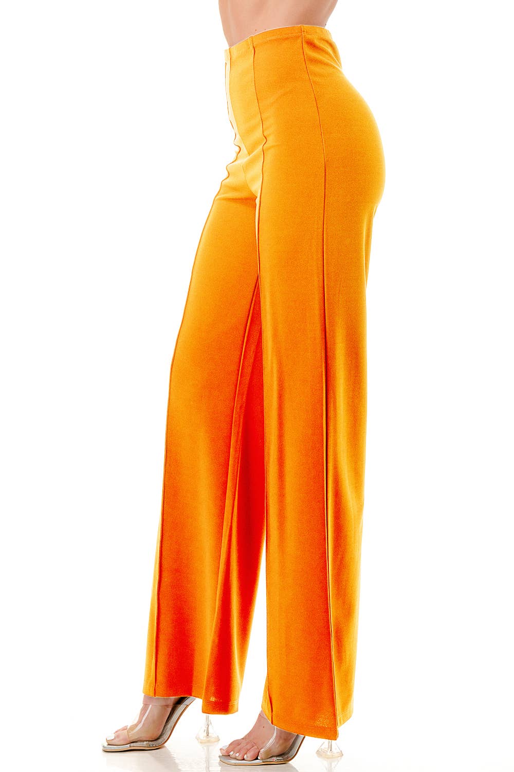 Solid Orange Formal Dressy Pants With Seam Front Slim Looking