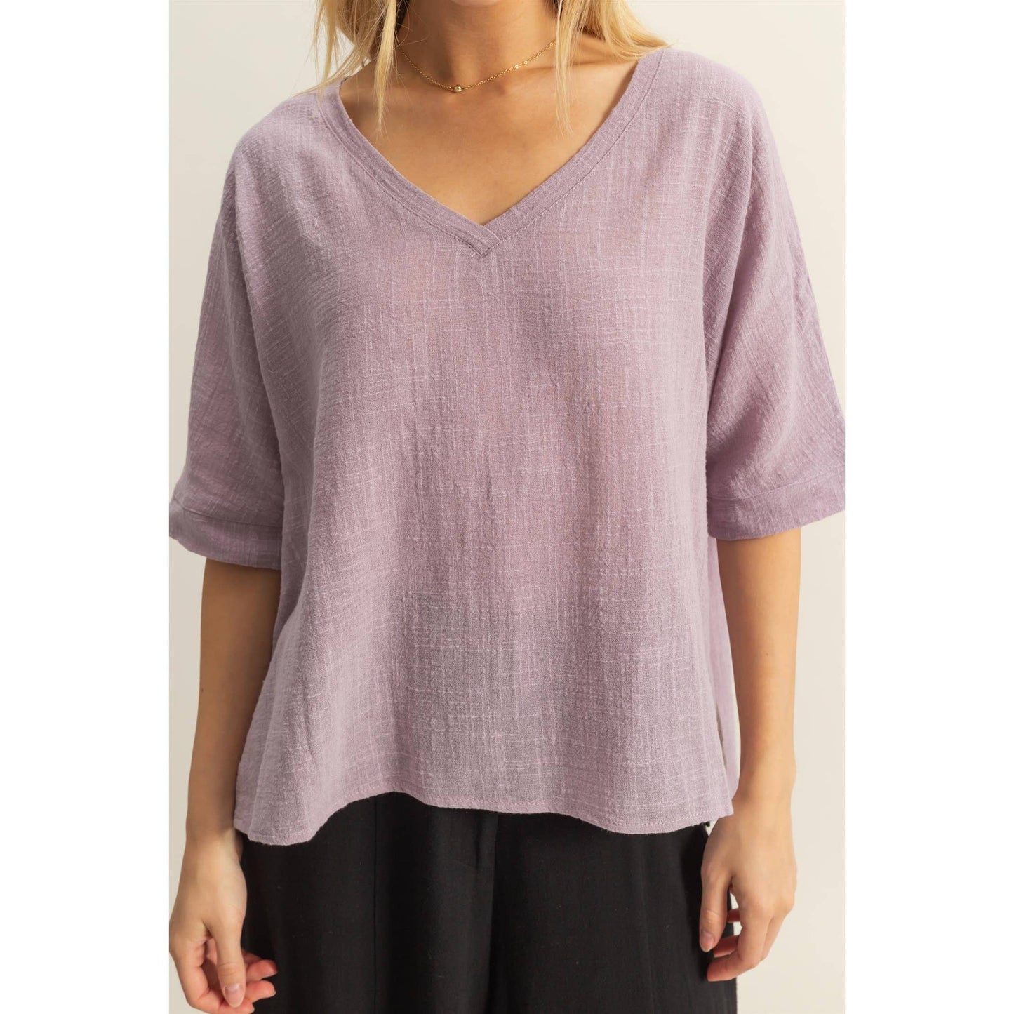 V-Neck Oversized Semi-Sheer Cotton Top