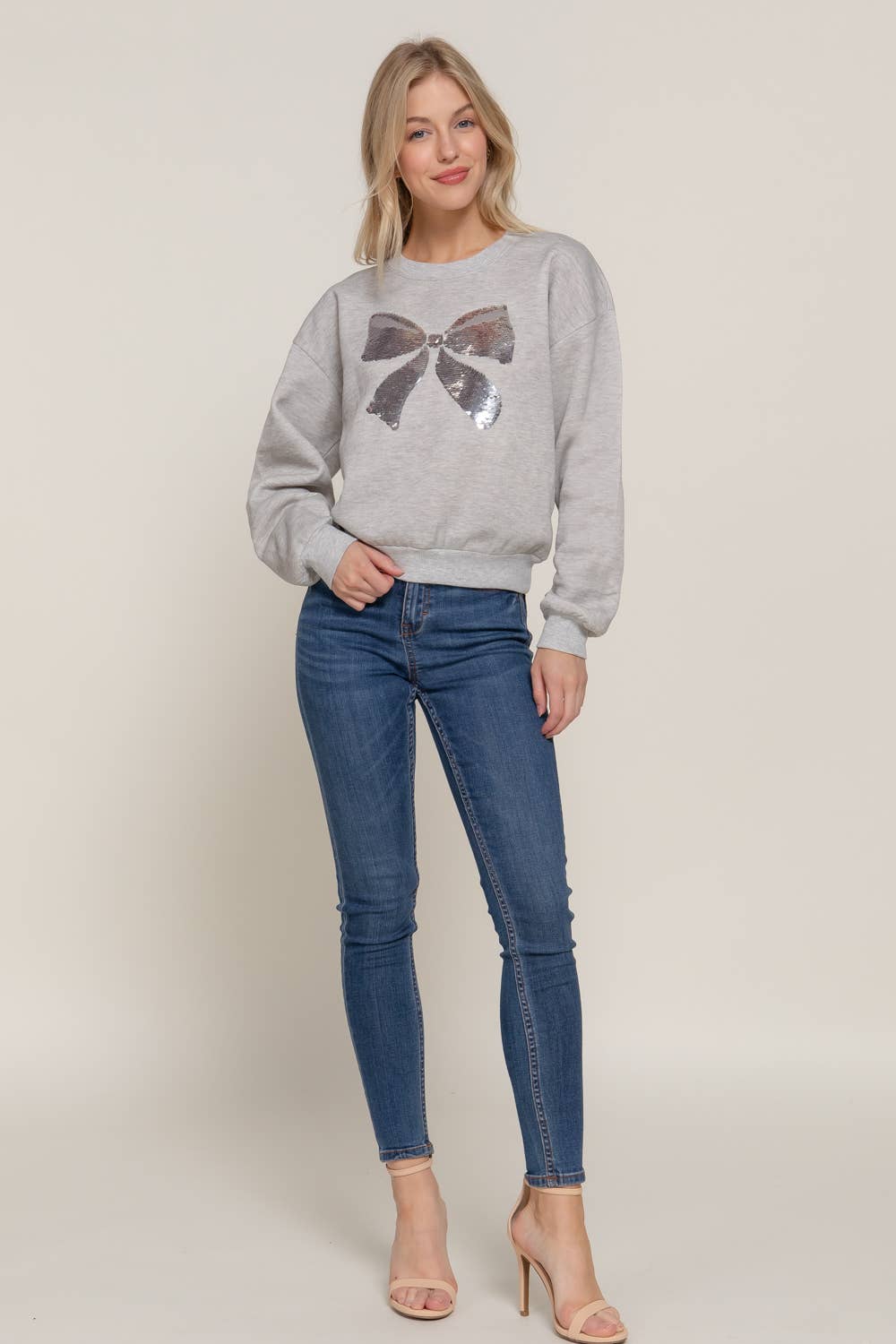 Long Sleeve Crew Neck Sequin Detail Inner Fleece Sweatshirt